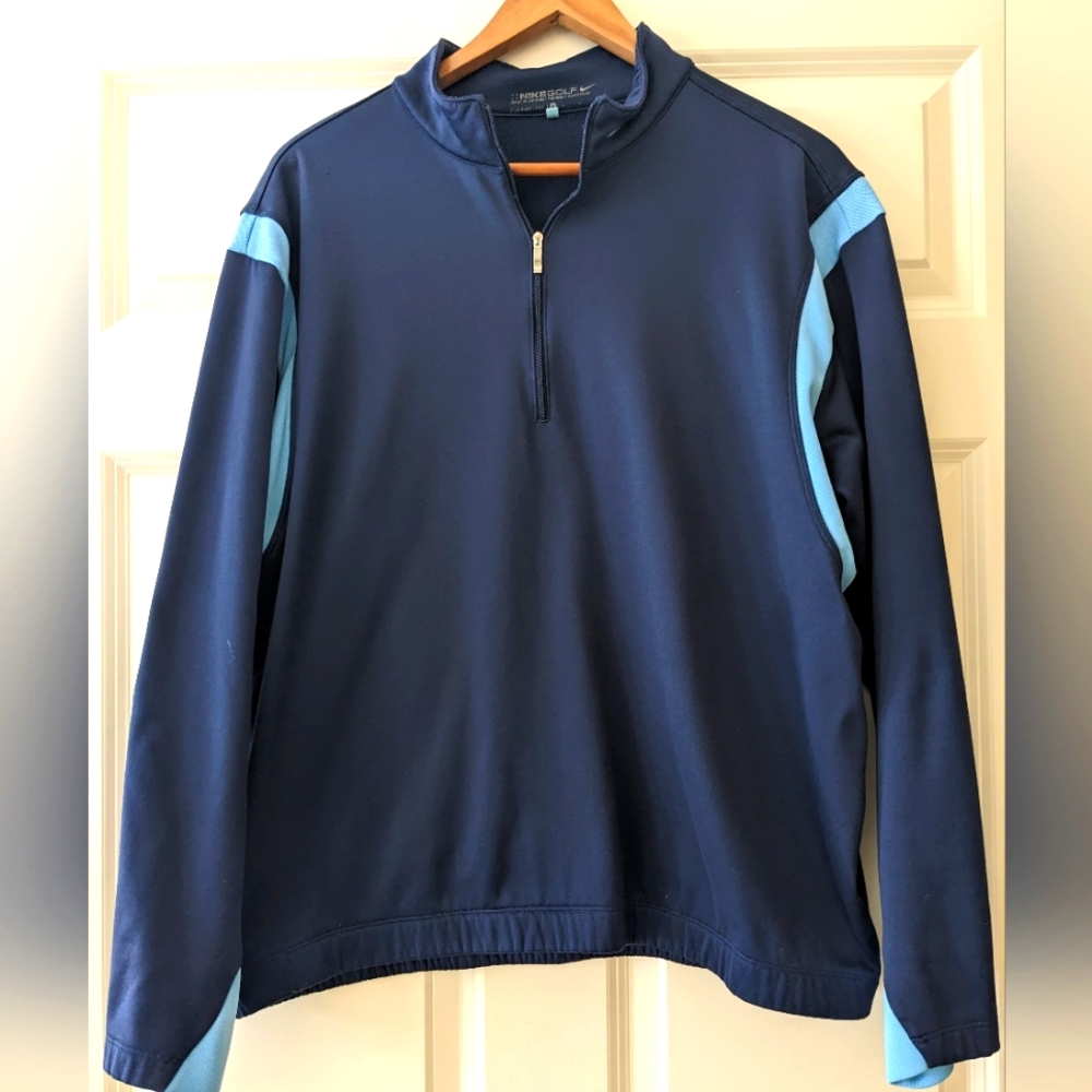 Nike Golf Therma fit jacket swoosh quarter zip pullover navy and light b…